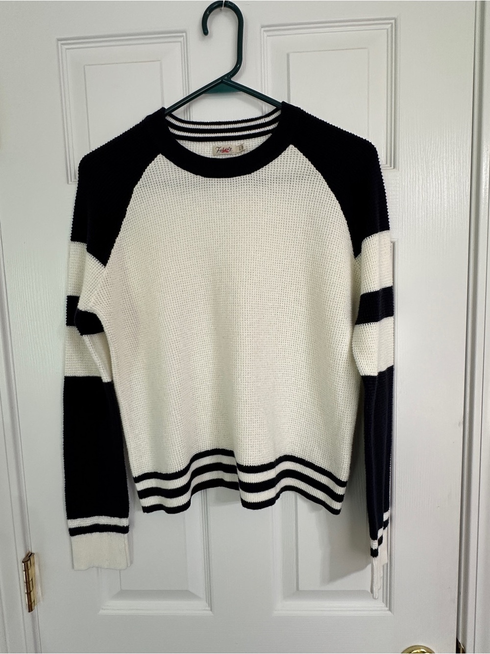 Faherty Throwback Waffle Knit Sweater Wrigley Striped Cotton Cashmere Small